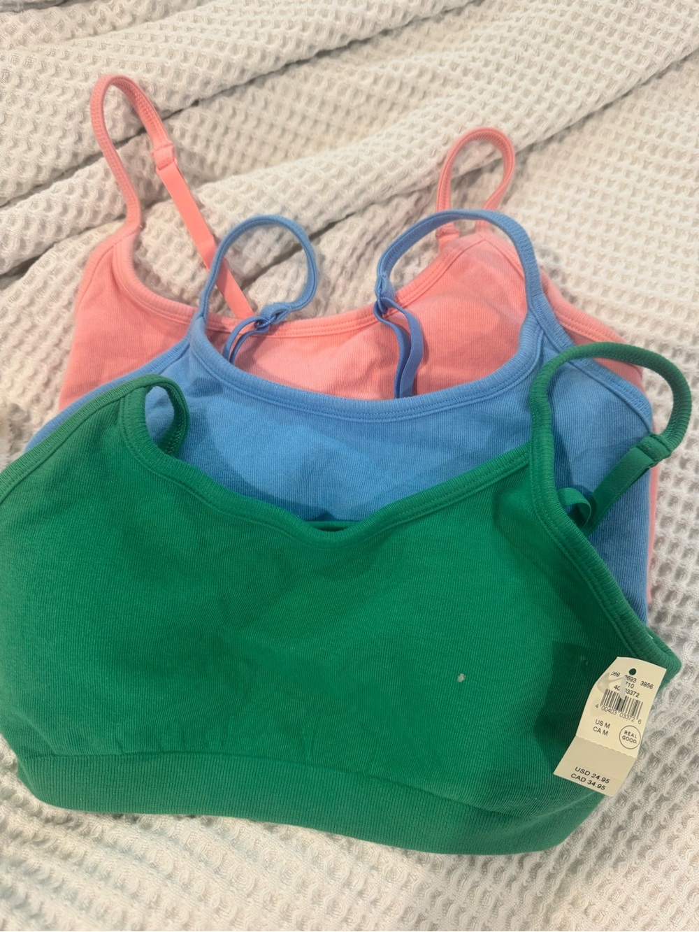 aerie Cotton-Blend Bralettes - Green, Blue & Pink